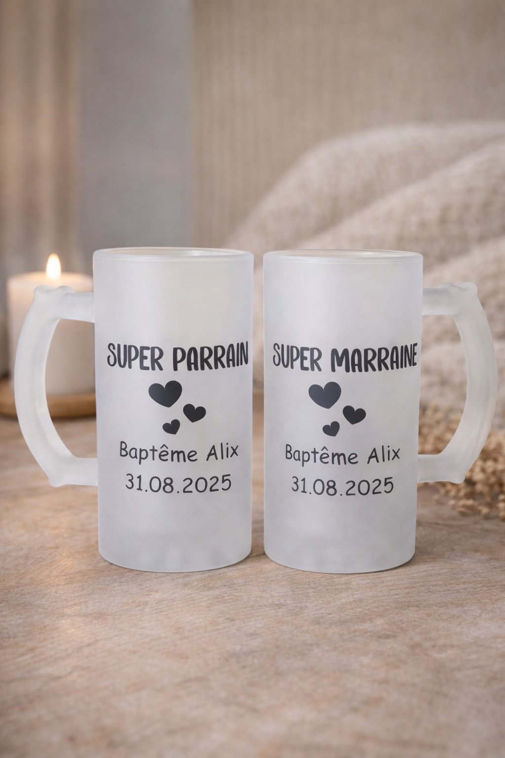 Chope à Bière Personnalisable "parrain/marraine"