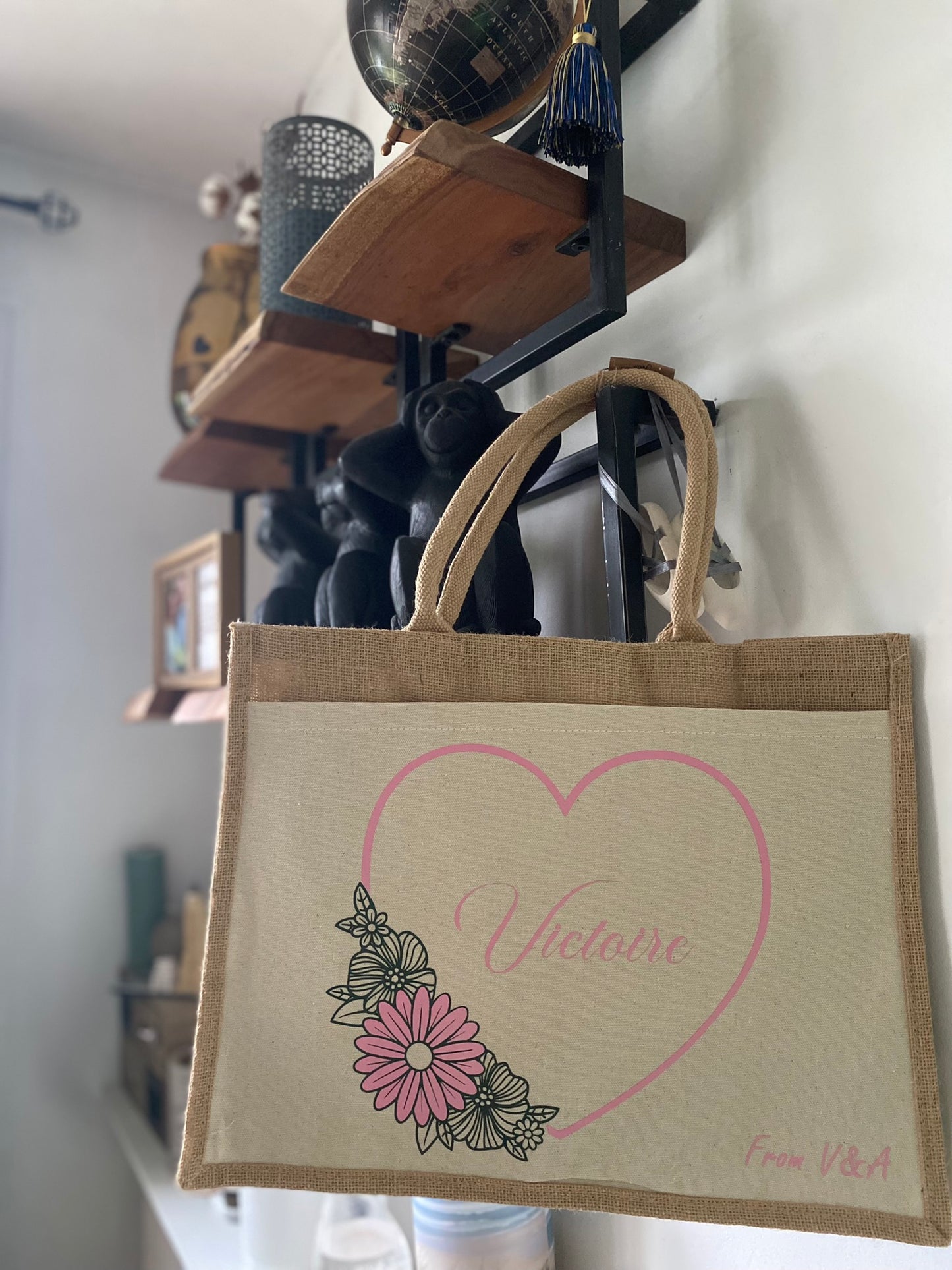 Sac personnalisé - Coeur avec fleurs - prénom
