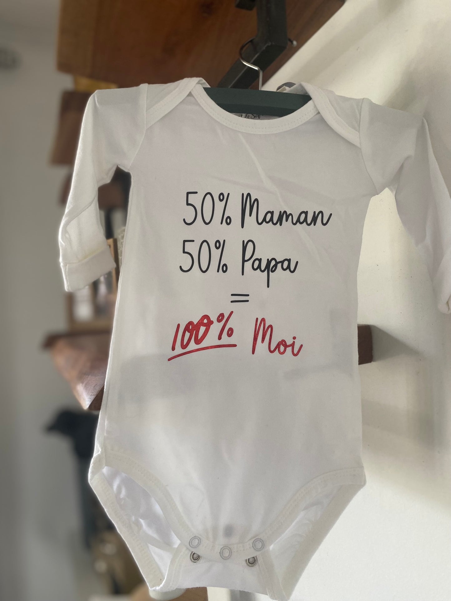 Body bébé personnalisable “50% maman 50% papa = 100% moi"