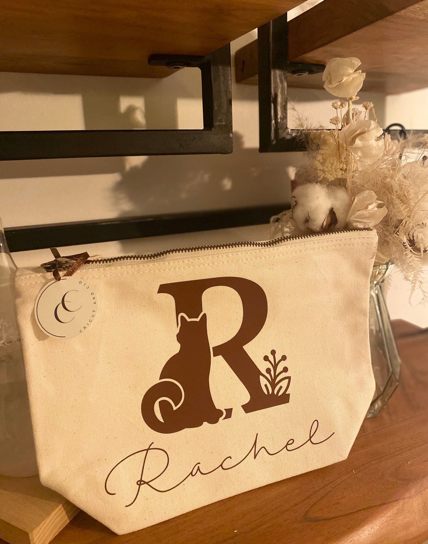 Pochette personnalisée - Monogramme prénom & chat