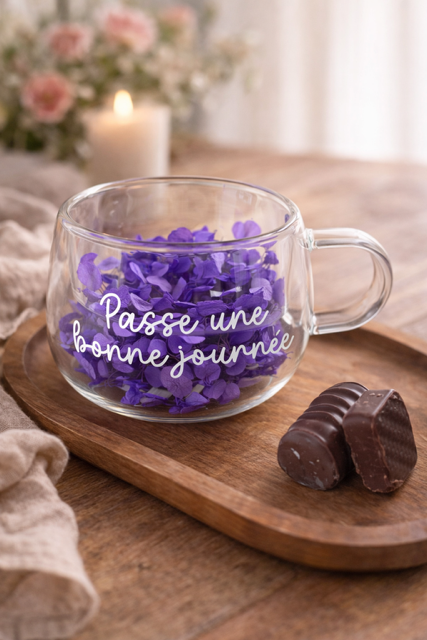 Tasse personnalisée avec fleurs séchées – Idée cadeau originale