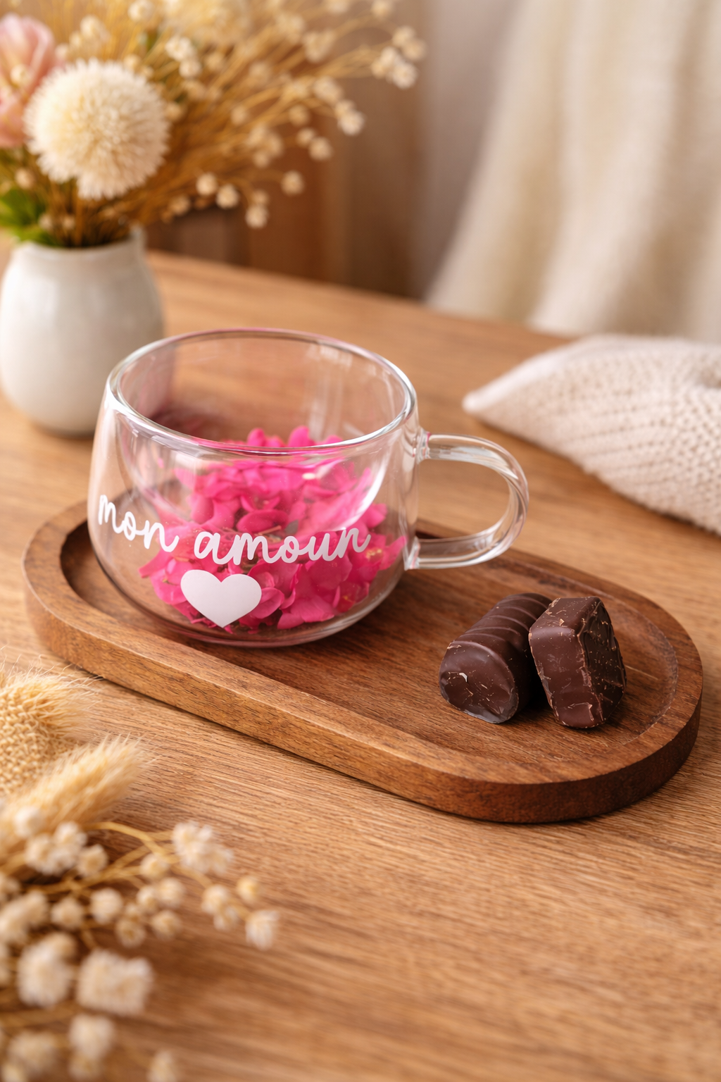 Tasse personnalisée avec fleurs séchées – Idée cadeau originale