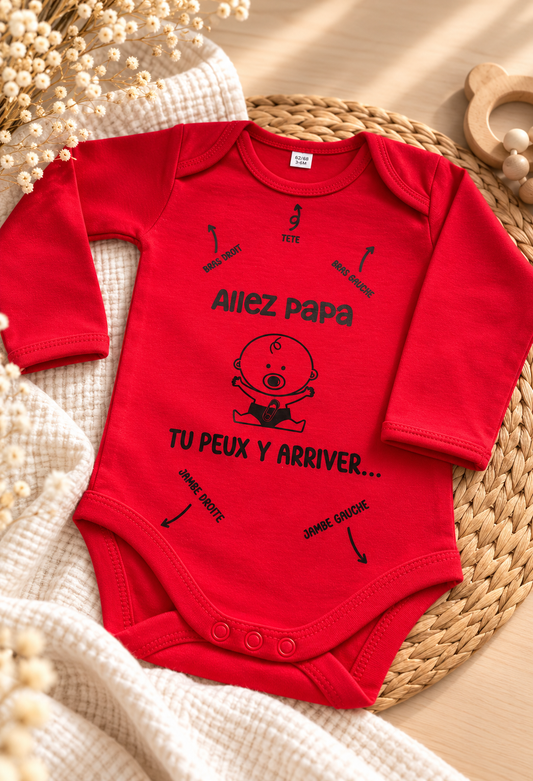 Body bébé rouge Allez Papa tu peux y arriver, cadeau de naissance humoristique pour papa.