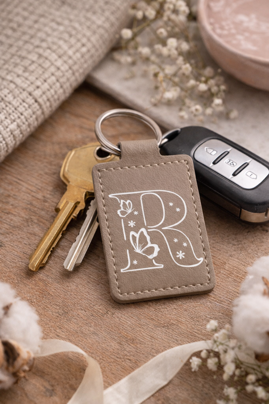 Porte-clés personnalisable "Initiale Papillons"