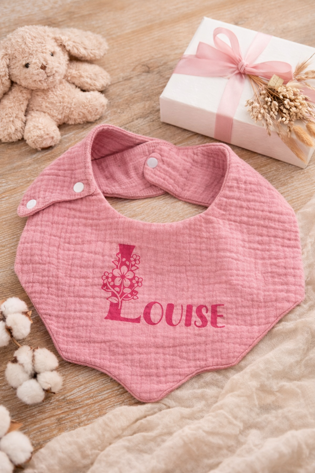 Bavoir bébé personnalisé "Prénom" motif floral