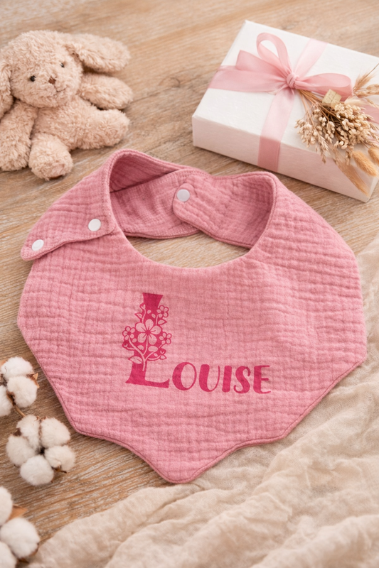 Bavoir bébé personnalisé "Prénom" motif floral