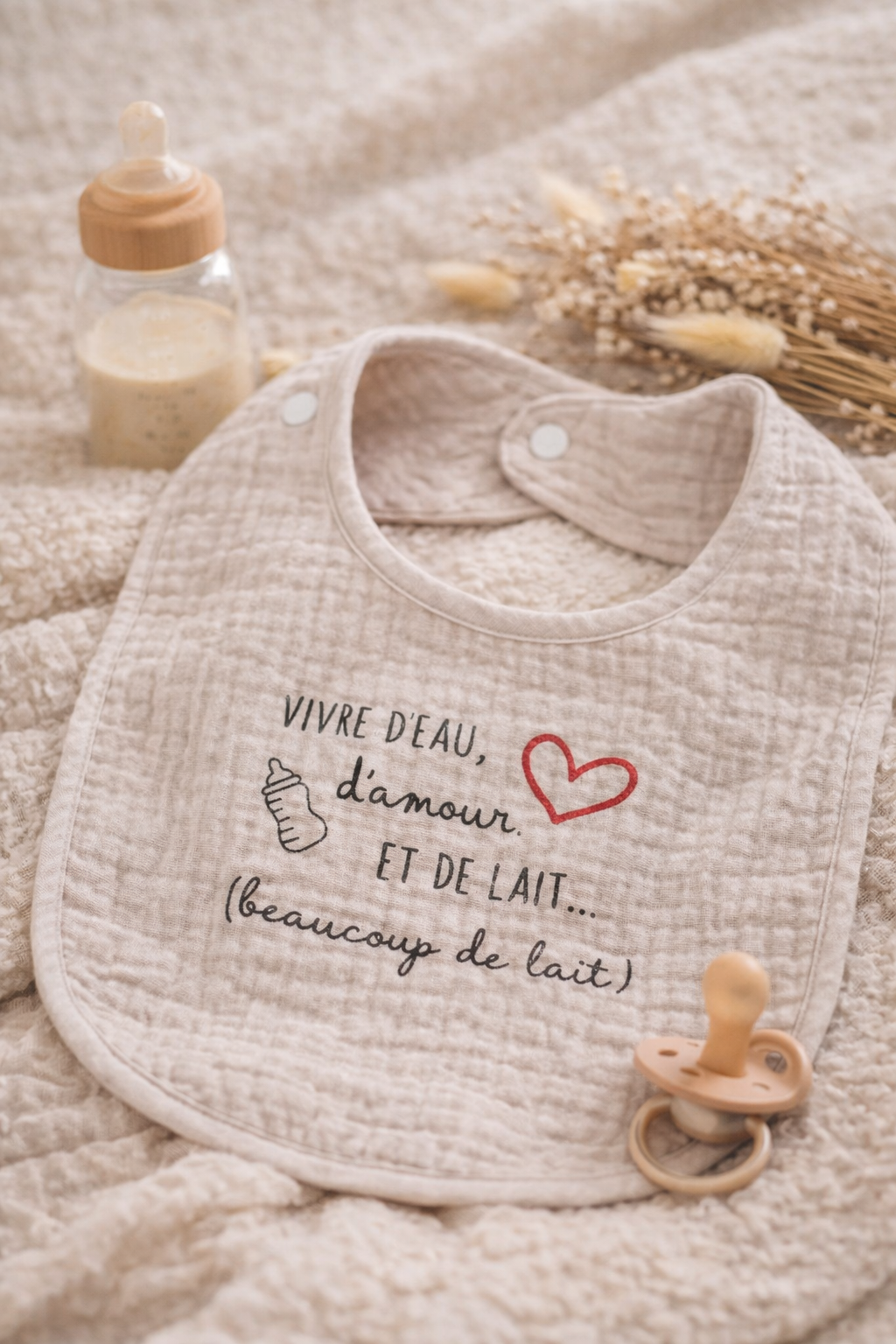 Bavoir Bébé "Vivre d’eau, d’amour et de lait…"