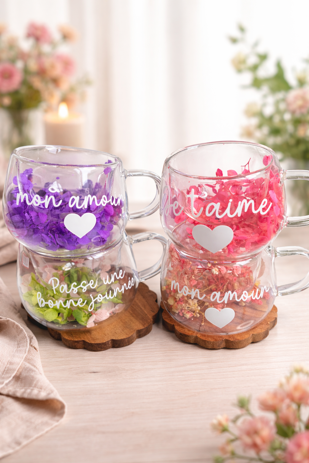 Tasse personnalisée avec fleurs séchées – Idée cadeau originale