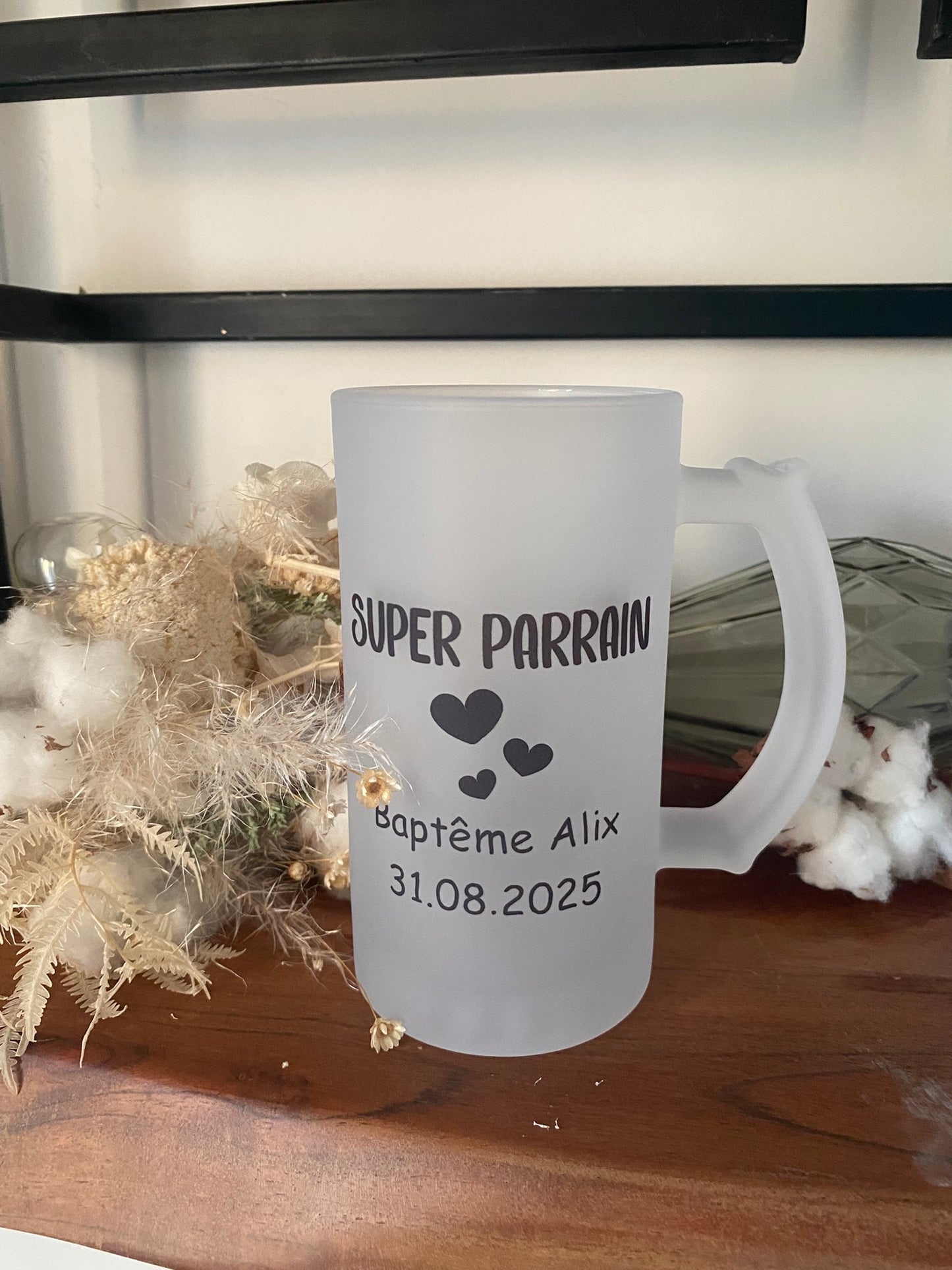 Chope à Bière Personnalisable "parrain/marraine"