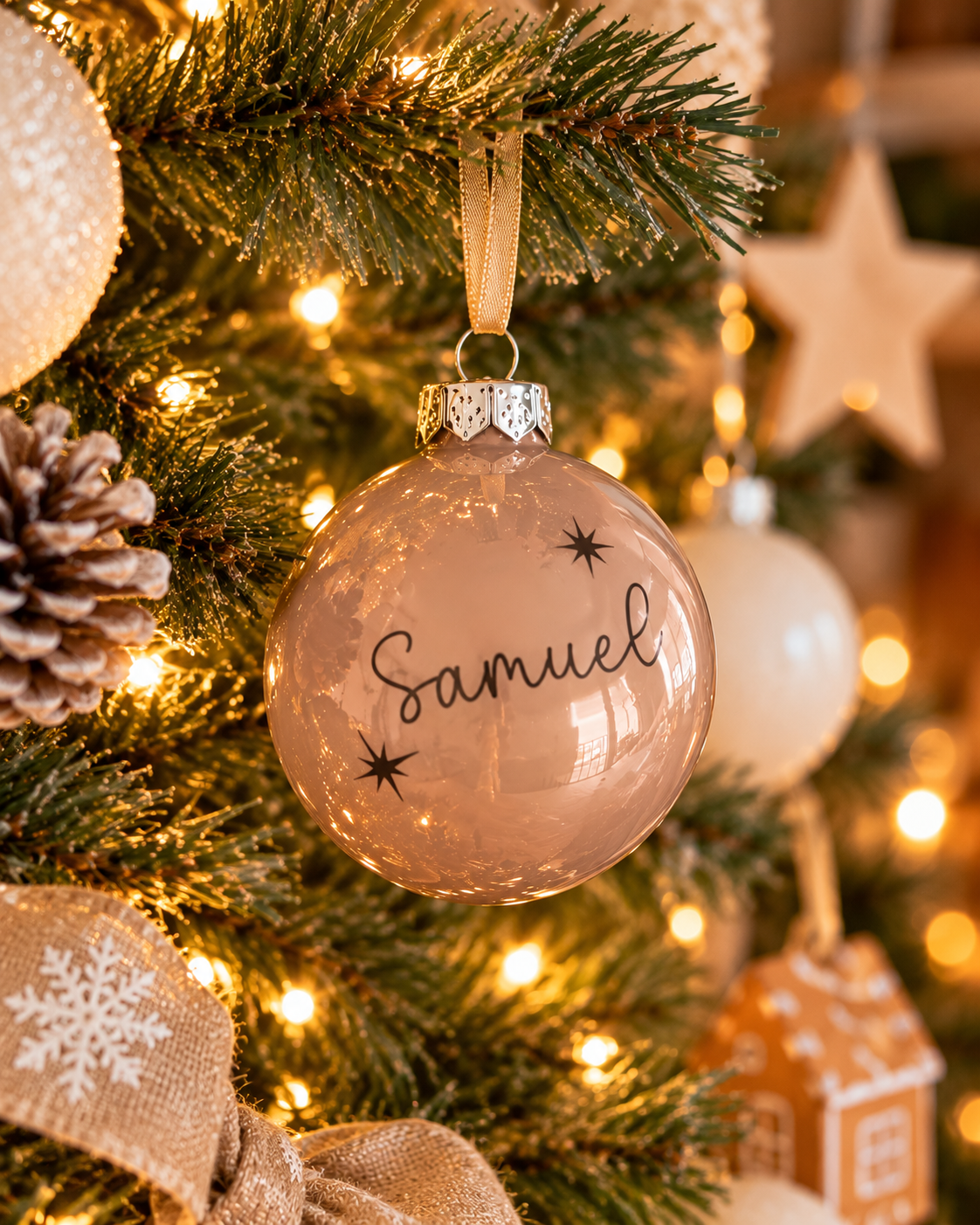 Boule de Noël marron personnalisée avec prénom