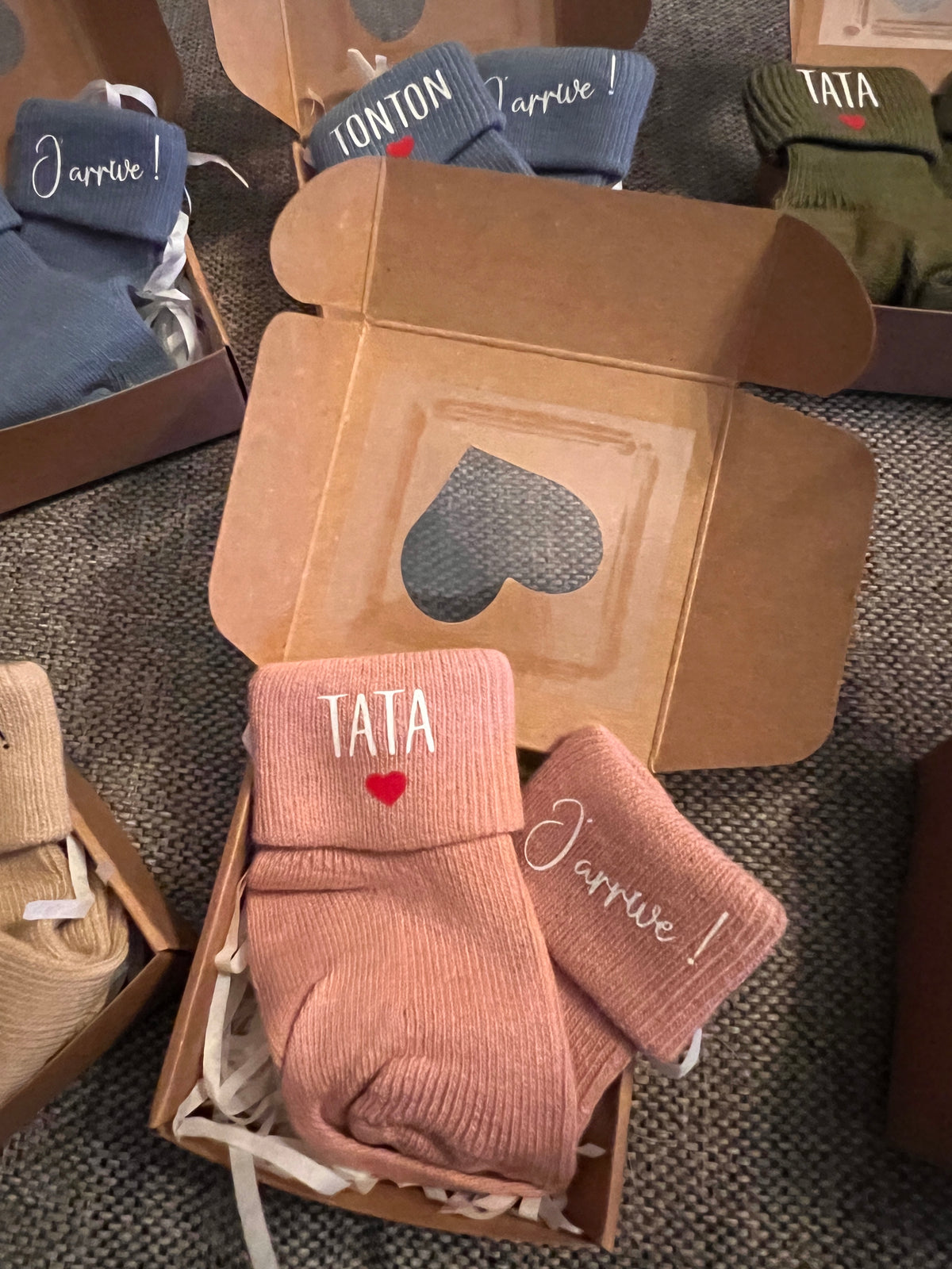 Chaussettes roses Tata et J’arrive